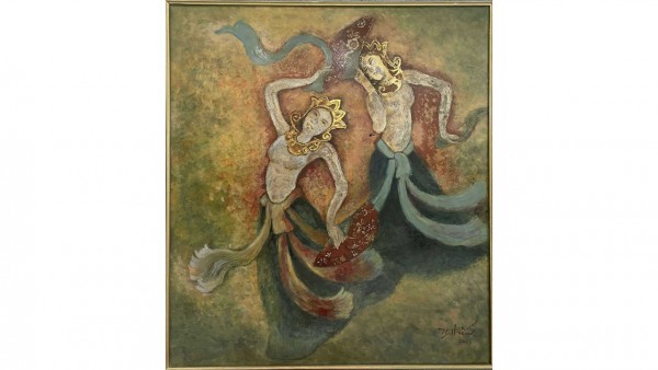 Tho Ha Temple Fairies <br> (80cm x 90cm) <br> Lacquer(2015) <br> Le Ngoc Hieu (1934-)