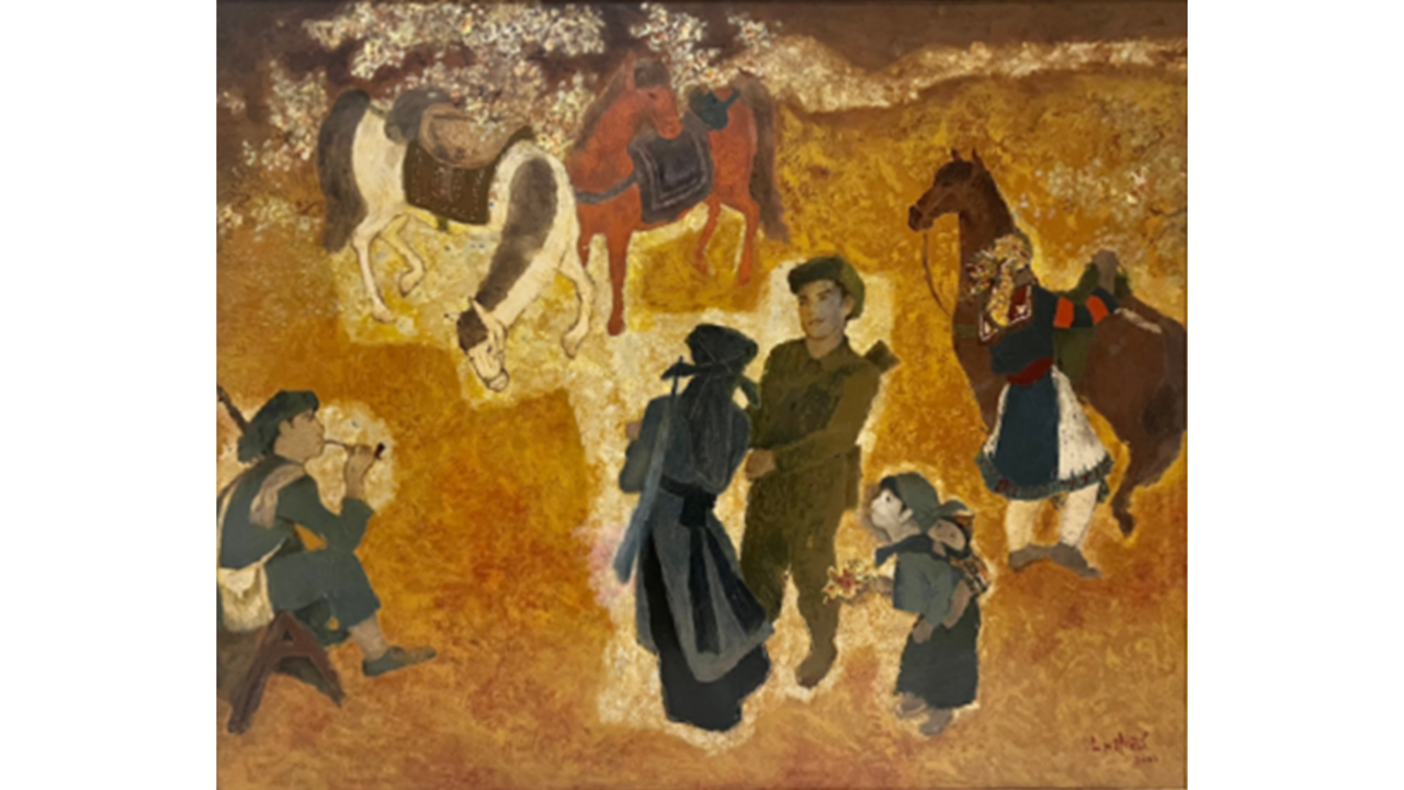 Border Patrol <br> (100cm x 120cm)<br>Lacquer (2000) <br>Le Ngoc Hieu (1934-)